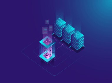 Etkili şablon teknolojisi verileri, madencilik sunucu tarım odası ve telefon, bilgisayar, veri, veri işleme vektör çizimi gibi akıllı dijital aygıtlar.