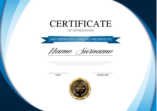 Diploma Certificaat Template Blauw Goud Kleur Met Luxe Moderne Stijl — Stockvector