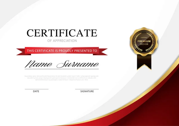 Diploma Certificado Plantilla Color Rojo Oro Con Imagen Vectorial Lujo — Archivo Imágenes Vectoriales