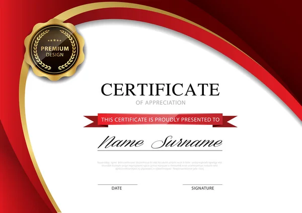 Шаблон Сертифіката Диплома Червоний Золотий Колір Розкішним Сучасним Стилем Векторне — стоковий вектор