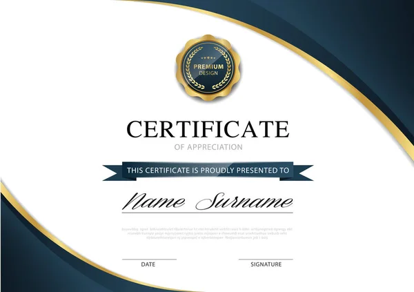Diploma Certificaat Template Blauw Goud Kleur Met Luxe Moderne Stijl — Stockvector