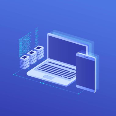 Etkili şablon teknolojisi verileri, madencilik sunucu tarım odası ve telefon, bilgisayar, veri, veri işleme vektör çizimi gibi akıllı dijital aygıtlar.