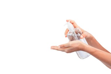 Alkol jeliyle el yıkamak. Umumi tuvaleti kullandıktan sonra dezenfektan. Hijyen konsepti. Mikropların yayılmasını ve el hijyen koronası virüsünün korunmasını önler..