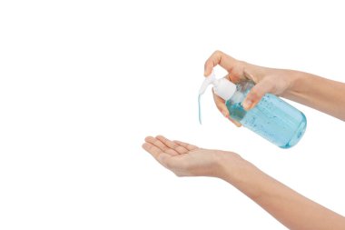 Alkol jeliyle el yıkamak. Umumi tuvaleti kullandıktan sonra dezenfektan. Hijyen konsepti. Mikropların yayılmasını ve el hijyen koronası virüsünün korunmasını önler..