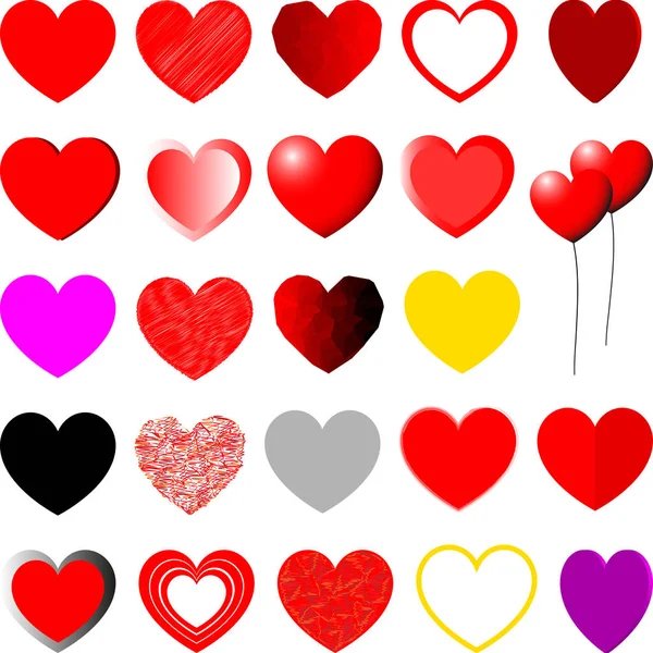 Red, yellow, violet and grey hearts - set. — Stock Vector