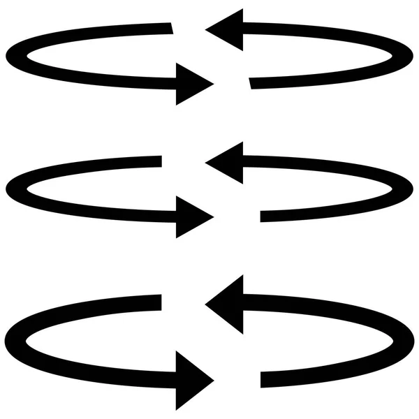 Drie zwarte pijlen met deel cirkels in vlakheid dubbele richting. — Stockvector