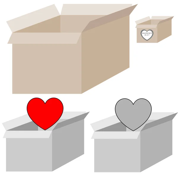 Grey and light brown present box with heart for woman days. — Stock Vector