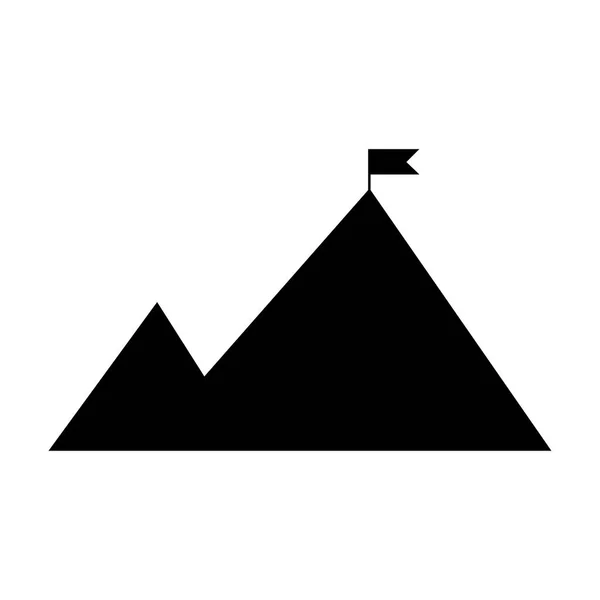 Montañas con bandera en la parte superior del icono — Archivo Imágenes Vectoriales