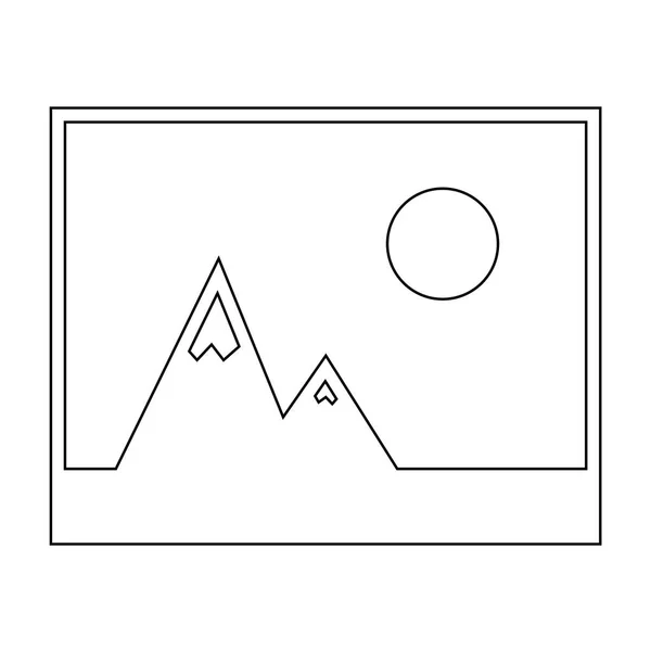 Imagem de montanhas e ícone do sol. o ícone de cor preta  . — Vetor de Stock