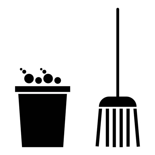 Bucket and broom  the black color icon . — Stock Vector