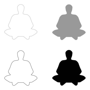 Meditasyon adam siyah ve gri renk Icon set .