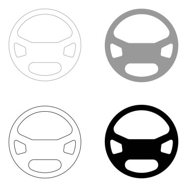 Direksiyon simidi siyah ve gri rengini Icon set .