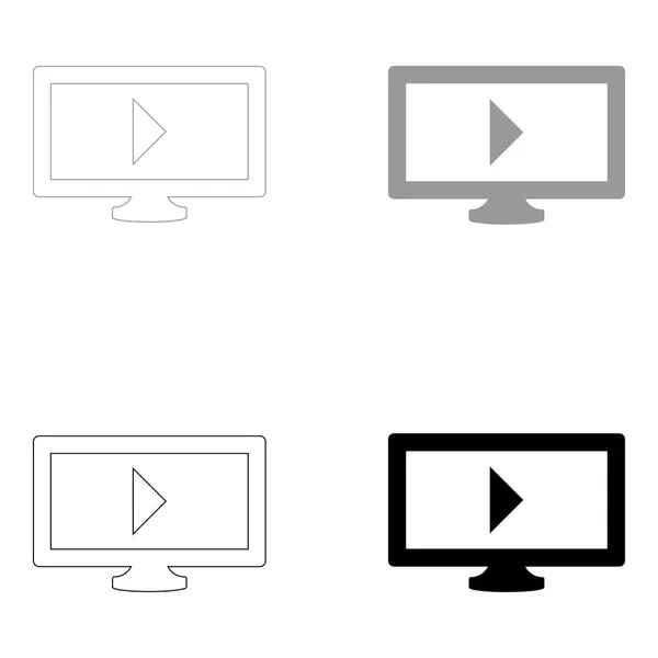 Fernseher mit Markierung, die das schwarze und graue Farbset-Symbol abspielt . — Stockvektor