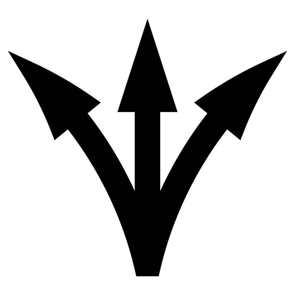 Трехсторонняя стрелка направление черный цвет значок
 .