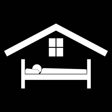 Adam yatakta otelde beyaz renk simgesi .