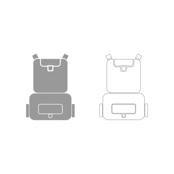Sırt çantası gri set simgesi . — Stok Vektör