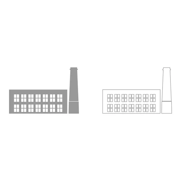 Industrieel gebouw fabriek het grijze pictogram instellen . — Stockvector