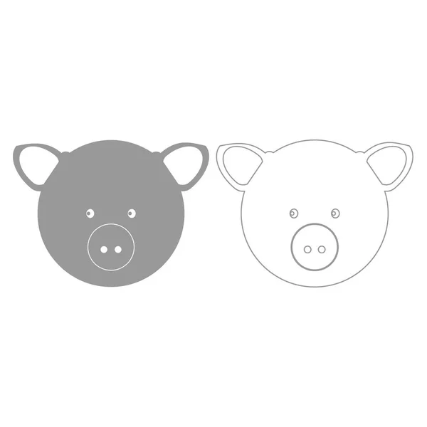 Cabeza de cerdo gris conjunto icono  . — Vector de stock