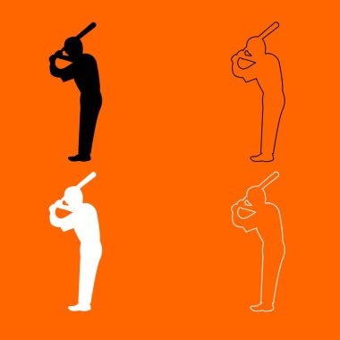 Beyzbol oyuncusu siyah ve beyaz Icon set .