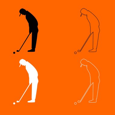 Golfçü siyah ve beyaz Icon set .