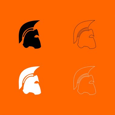 Spartalı kask siyah beyaz Icon set .