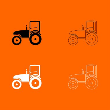 Traktör siyah ve beyaz Icon set .