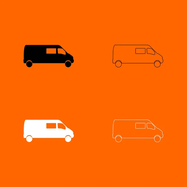 Minibus noir et blanc ensemble icône  . — Image vectorielle