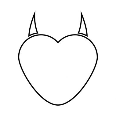 Kalp ile şeytan boynuzu siyah renk simgesi .