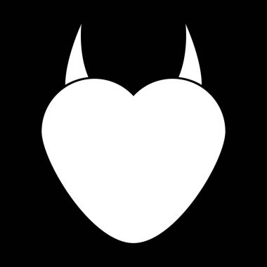Kalp ile şeytan boynuzu beyaz renk simgesi .