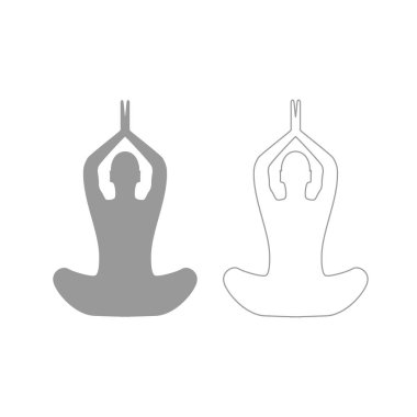 Yoga poz kadın gri Icon set .