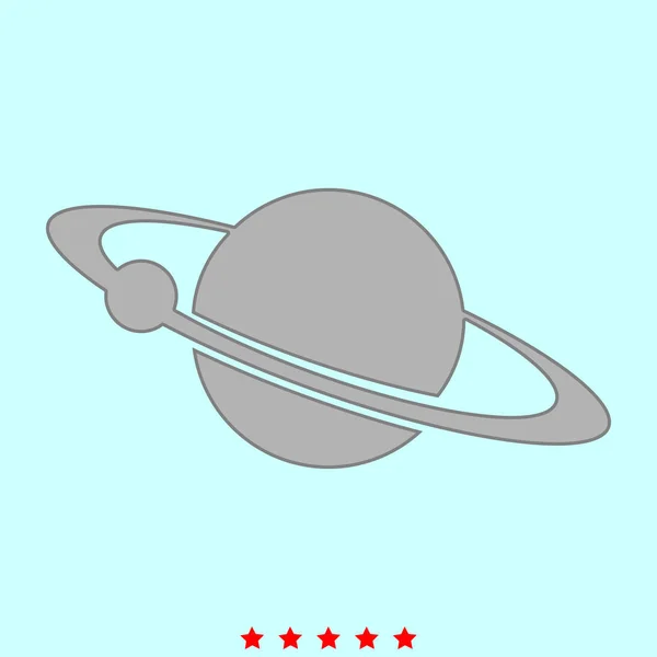 Planeta com satélite no anel é ícone  . — Vetor de Stock
