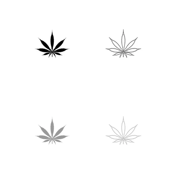 Cannabis (marijuana) feuille noir et gris ensemble icône — Image vectorielle