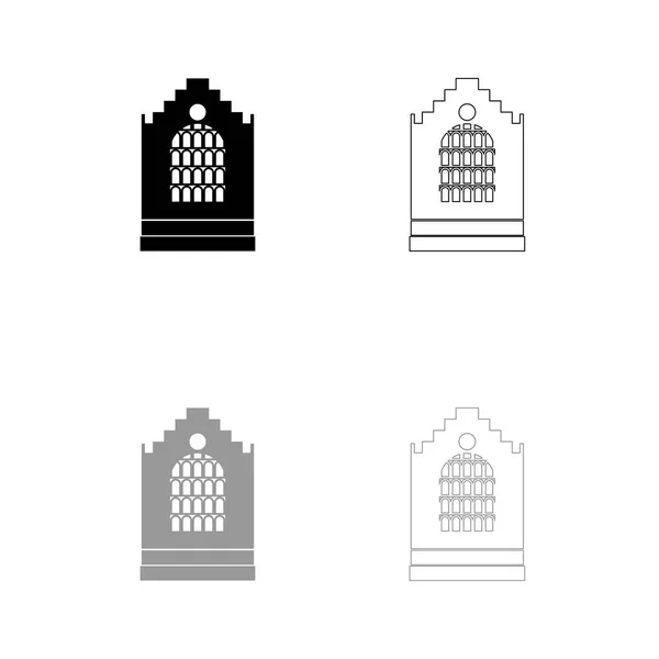 Church building black and grey set icon . — Stock Vector