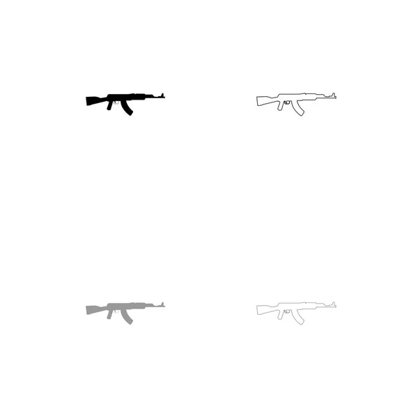 Assault rifle zwart en grijs pictogram instellen . — Stockvector