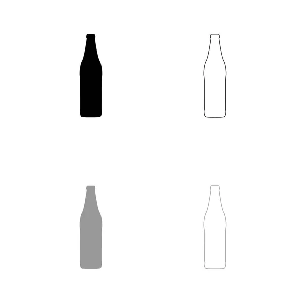 Bier fles zwart en grijs pictogram instellen . — Stockvector