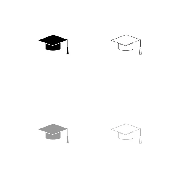 Tapa de graduación icono conjunto negro y gris  . — Vector de stock