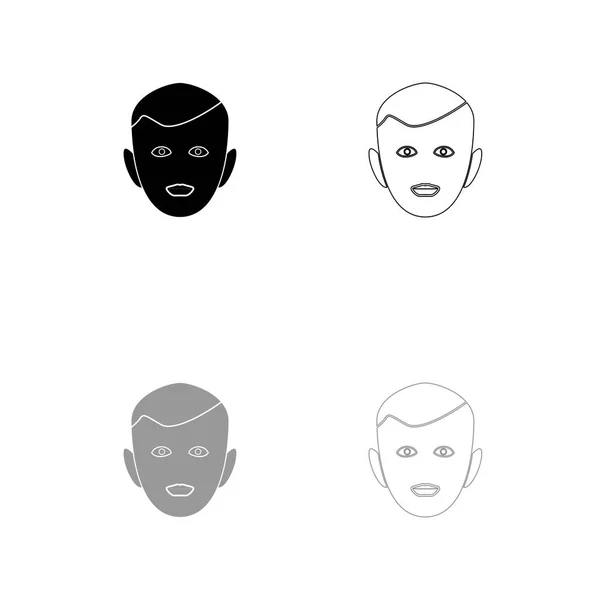 小男孩脸上黑色和灰色设置图标 . — 图库矢量图片