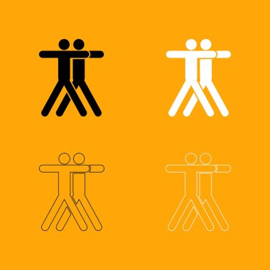 İki kişi kucaklayan siyah beyaz Icon set .