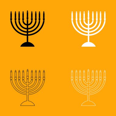 Hanukkah Menorah siyah beyaz Icon set .