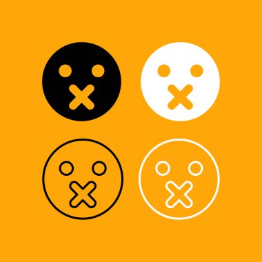 Sessizlik ifade siyah beyaz Icon set .
