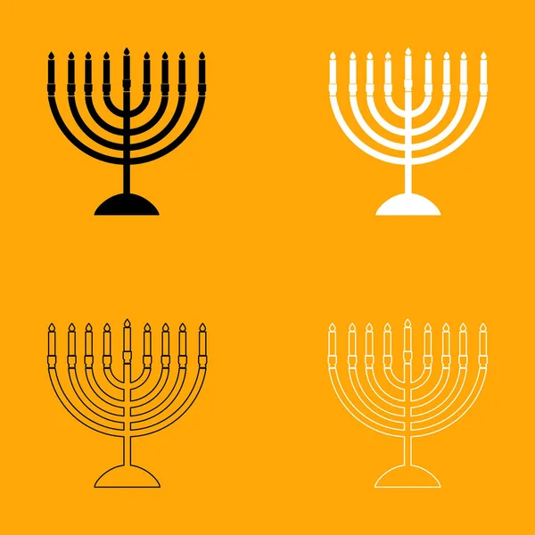 Hanukkah Menorah siyah beyaz Icon set .