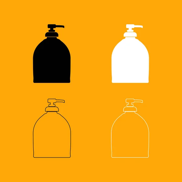 Botella de jabón líquido conjunto icono blanco y negro  . — Archivo Imágenes Vectoriales
