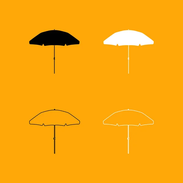 Beach umbrella set black and white icon . — Stock Vector