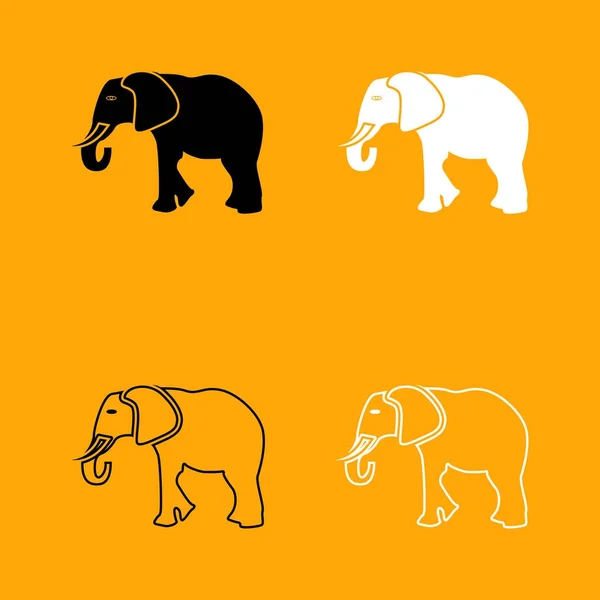 Elefante blanco y negro conjunto icono . — Archivo Imágenes Vectoriales