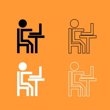 Dizüstü siyah ve beyaz, insan çalışma Icon set .