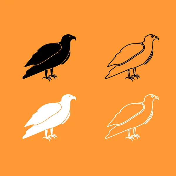 Pictogram voor het instellen van Eagle zwart-wit . — Stockvector