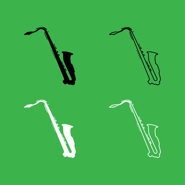 Saxofonuppsättningen ikonen svartvitt och färg — Stock vektor
