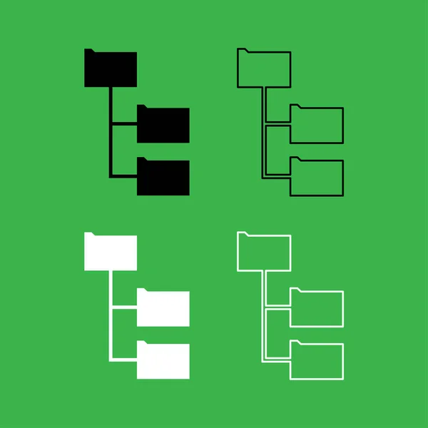 폴더 구조 아이콘 흑백 색상 설정 — 스톡 벡터
