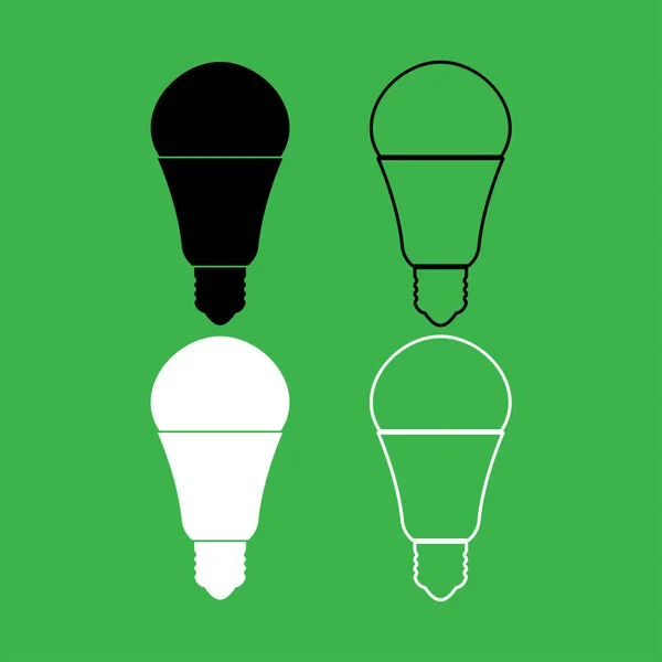 Ícone de lâmpada LED Conjunto de cores preto e branco — Vetor de Stock