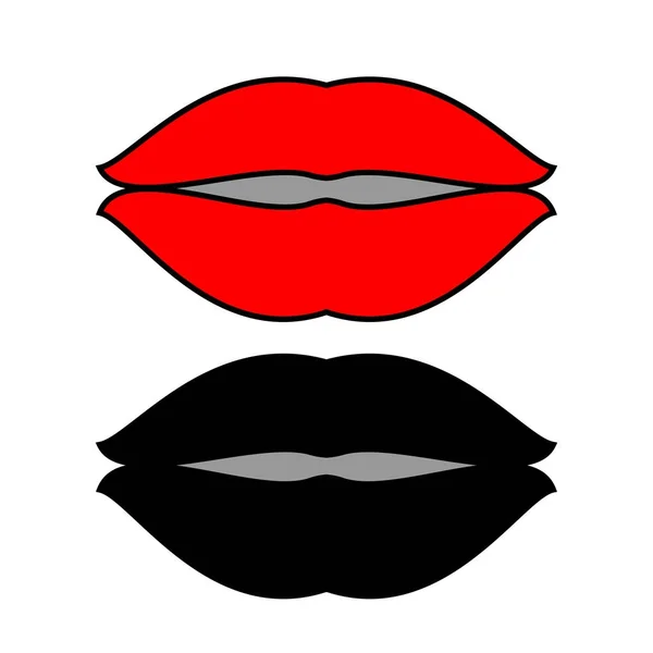 Bibir menata ikon merah dan hitam - Stok Vektor
